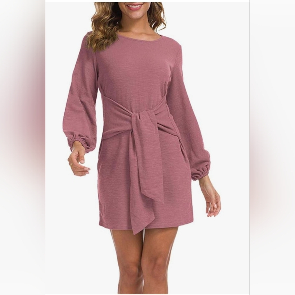 Elegant Mauve Long Sleeve Dress